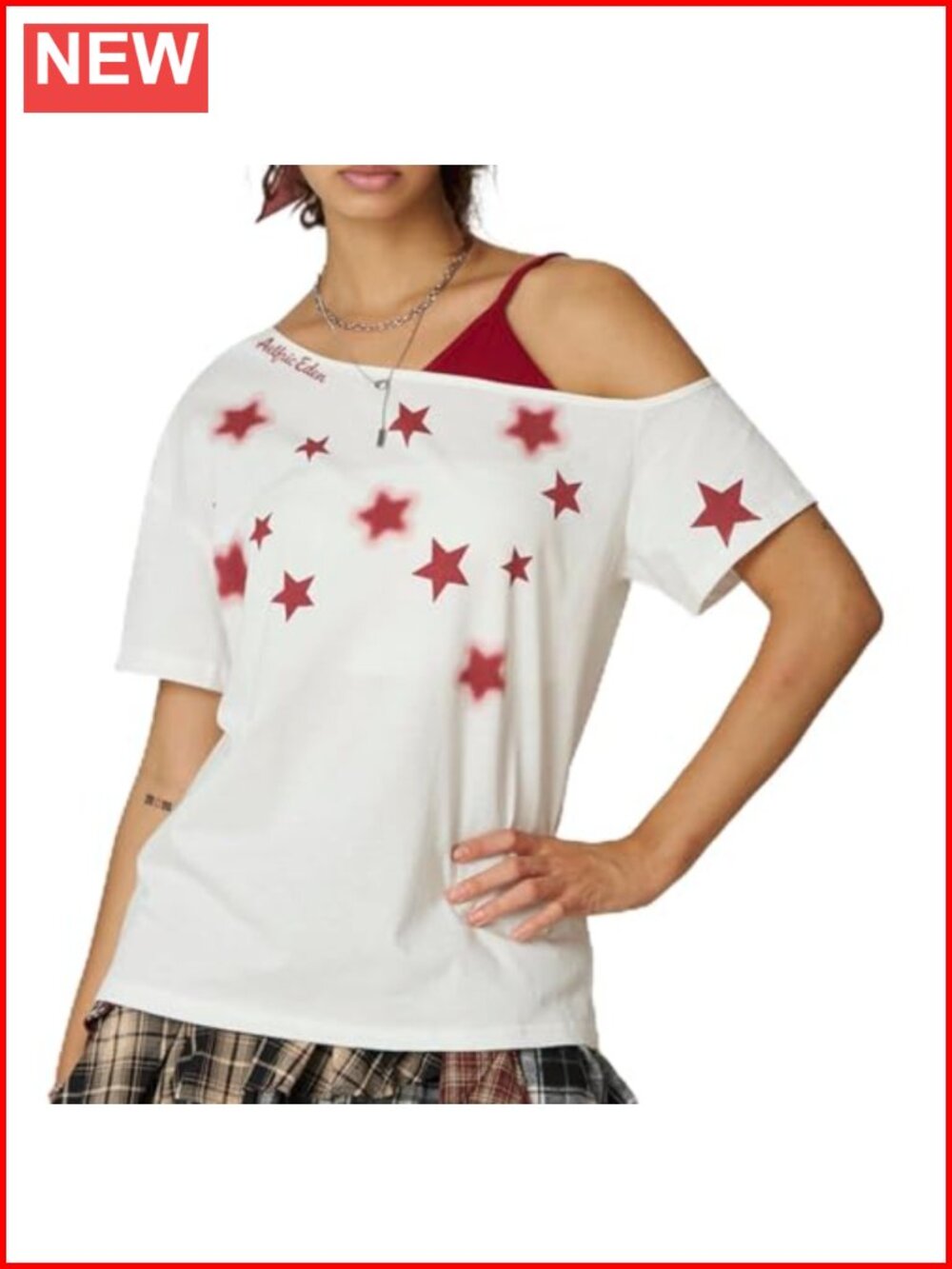 Oversized Off-Shoulder Tee Cotton Spandex Y2K Streetwear Top